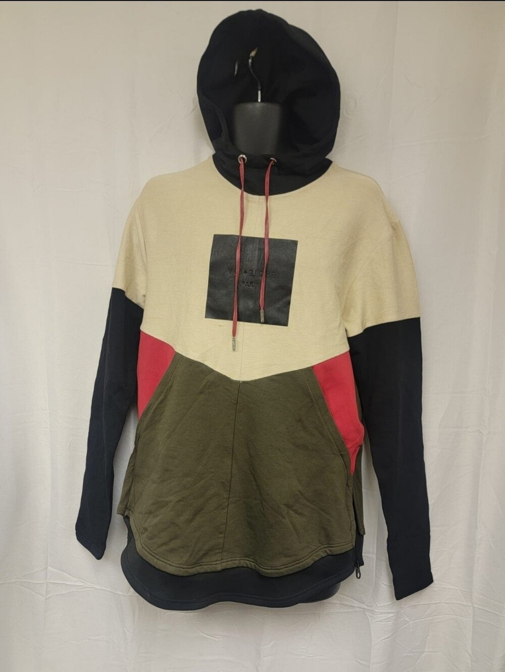 VIE RICHE Colorblock Hooded Pullover- Olive, Black & Red/Discoloration/MSPR128